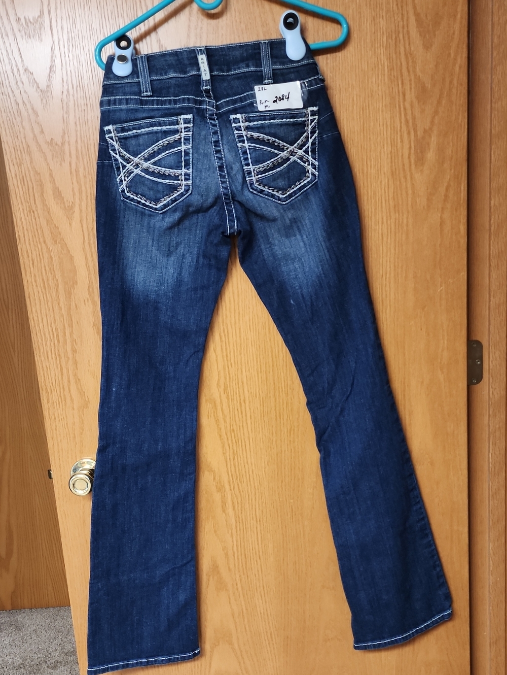 Ariat Women's Dark Blue Bootcut Jeans with Contrast Stitching 28L number 2084